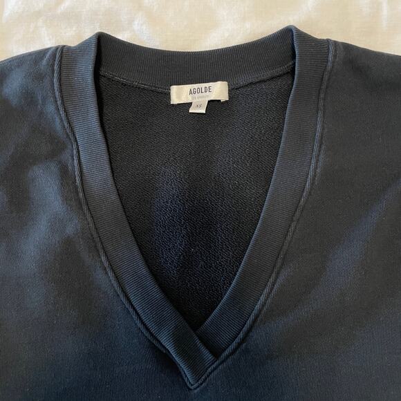 Agolde Black V Neck Pullover Sweater 100% Cotton Women's Small - Picture 3 of 8